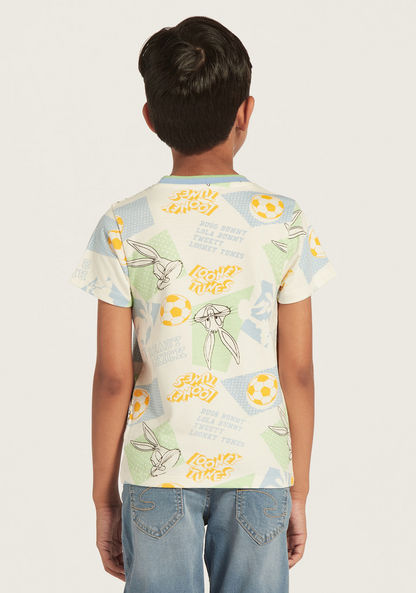 All-Over Looney Tunes Print T-shirt with Short Sleeves and Crew Neck-T Shirts-image-3