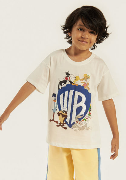 Looney Tunes Print T-shirt with Short Sleeves-T Shirts-image-0
