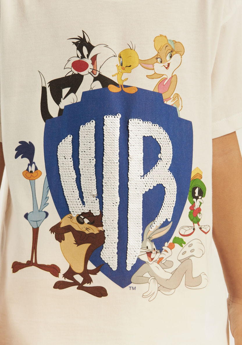 Looney Tunes Print T-shirt with Short Sleeves-T Shirts-image-2