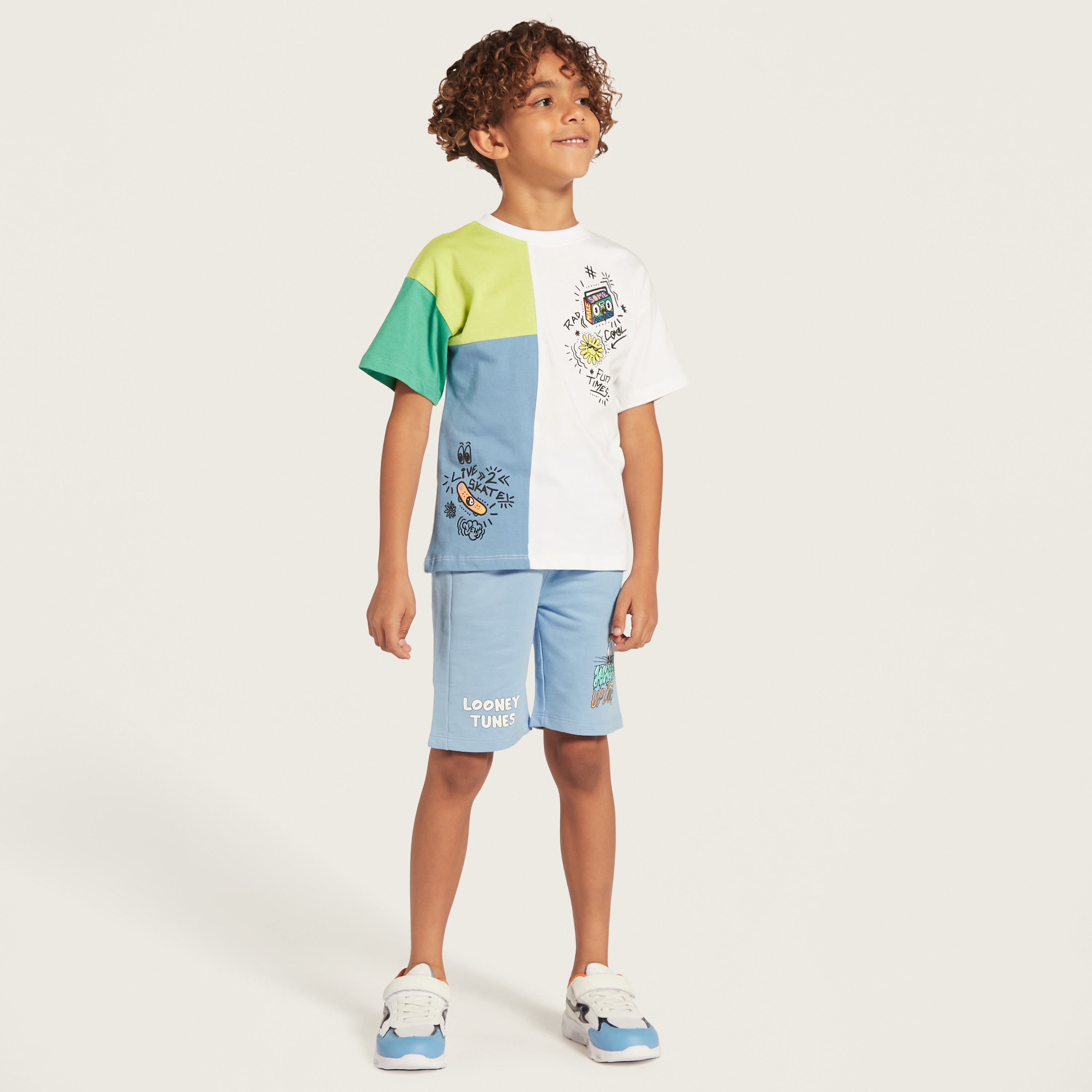 Looney Tunes Print Shorts with Pockets-baby-boys-clothing-bottoms-shorts-image-1