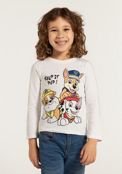Paw Patrol Print Crew Neck T-shirt with Long Sleeves-T Shirts-image-0