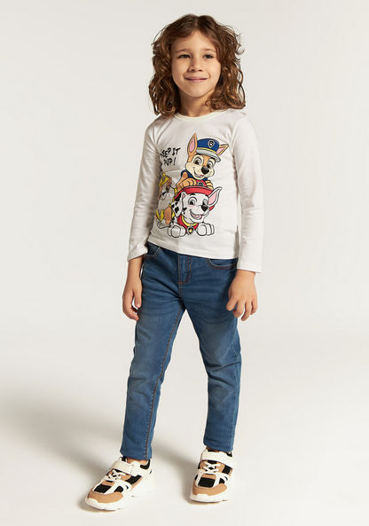 Paw Patrol Print Crew Neck T-shirt with Long Sleeves-T Shirts-image-1