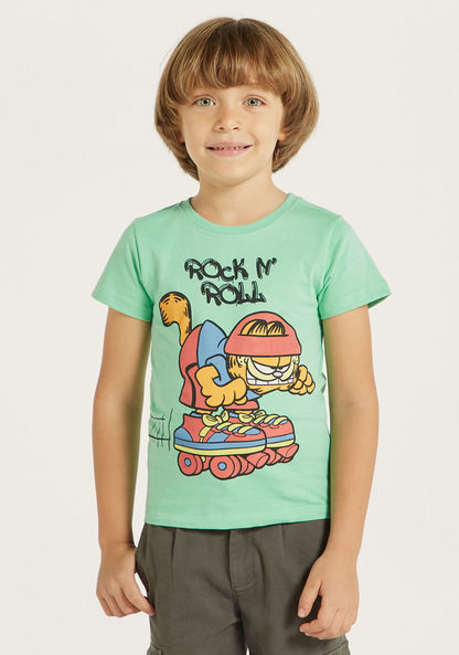 Garfield Print Round Neck T-shirt with Short Sleeves-T Shirts-image-0
