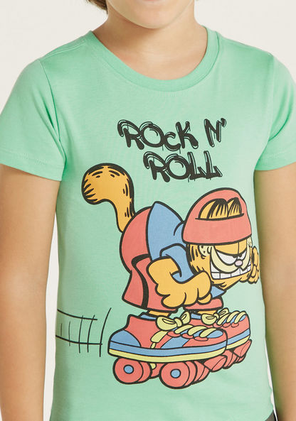 Garfield Print Round Neck T-shirt with Short Sleeves-T Shirts-image-2