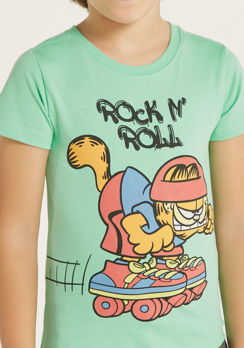 Garfield Print Round Neck T-shirt with Short Sleeves-T Shirts-image-2
