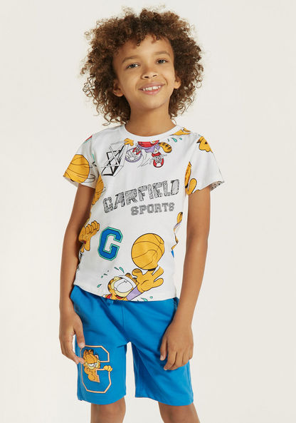 Garfield Print T-shirt and Shorts Set-Clothes Sets-image-1