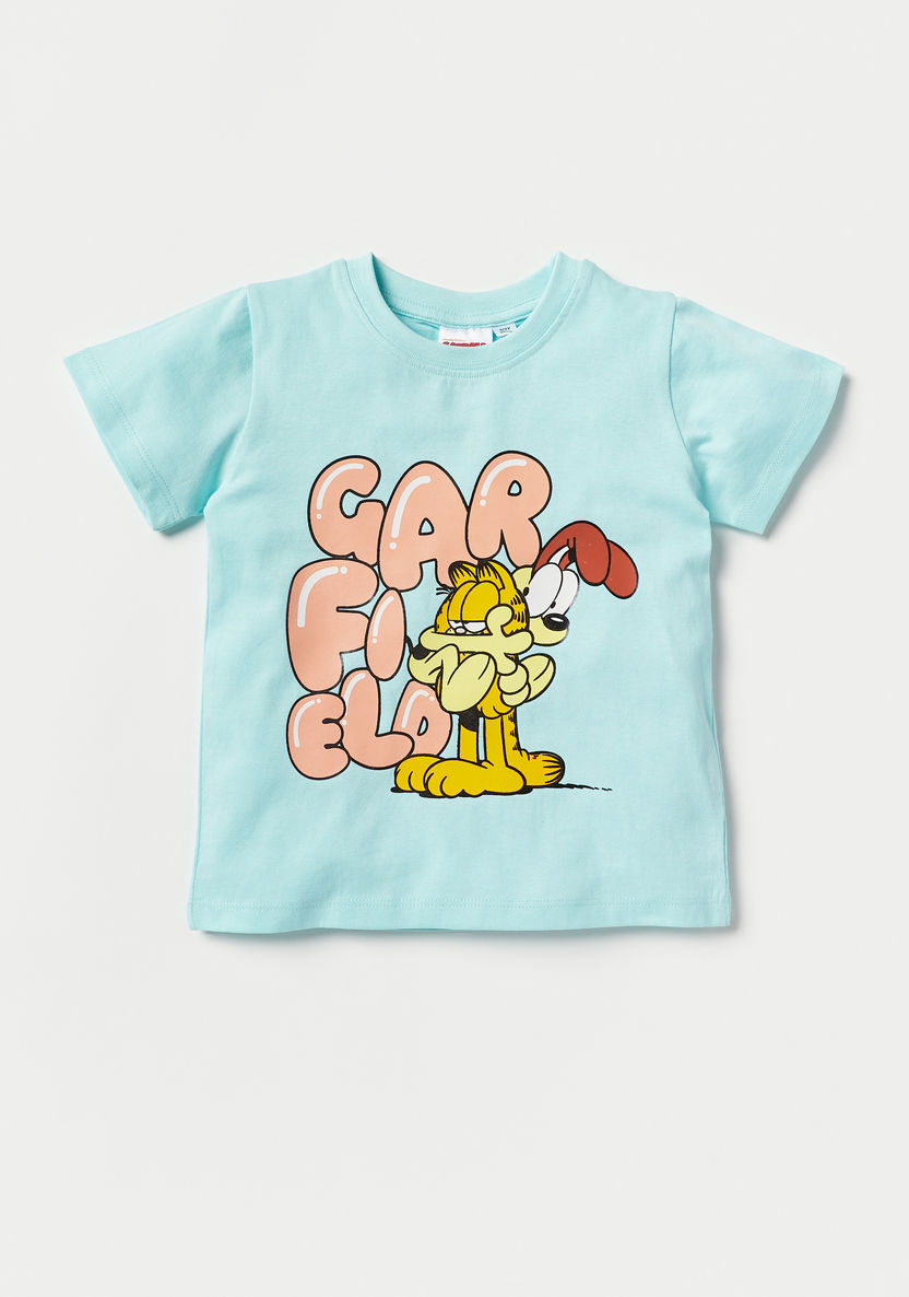 Garfield Print Round Neck Sleeves T-shirt and Elasticated Shorts Set-Clothes Sets-image-1