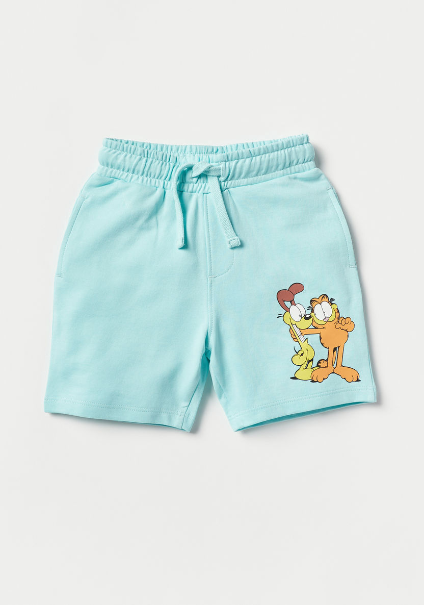 Garfield Print Round Neck Sleeves T-shirt and Elasticated Shorts Set-Clothes Sets-image-2