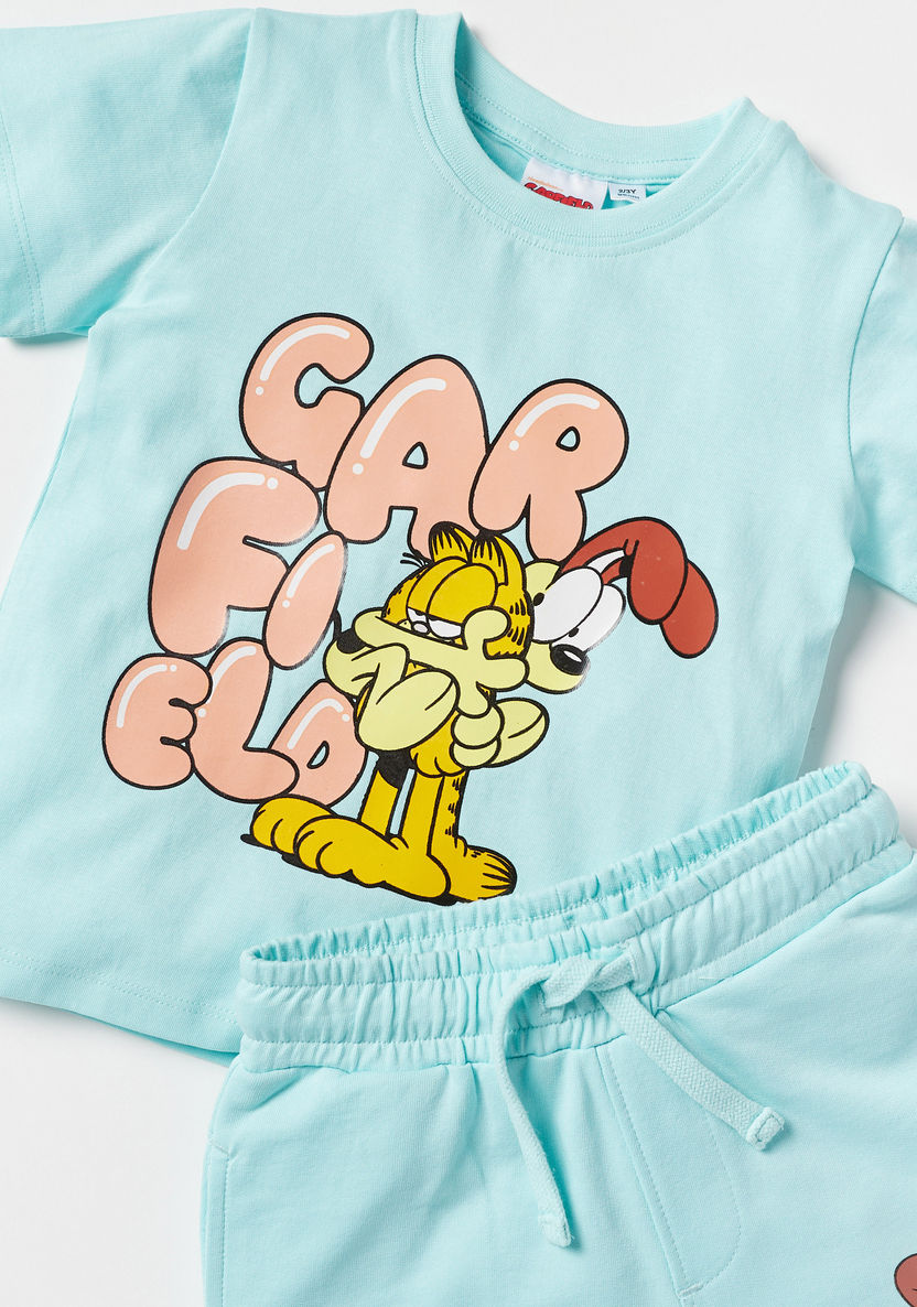 Garfield Print Round Neck Sleeves T-shirt and Elasticated Shorts Set-Clothes Sets-image-3