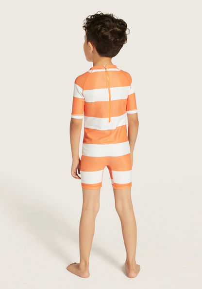 Garfield Print Swimsuit with Short Sleeves-Swimwear-image-3