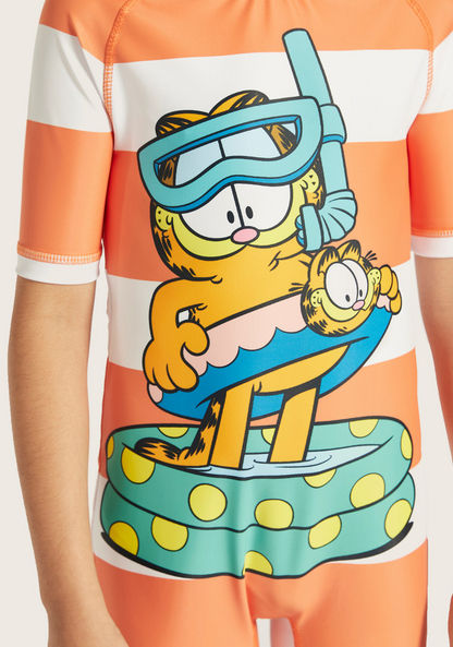 Garfield Print Swimsuit with Short Sleeves-Swimwear-image-4