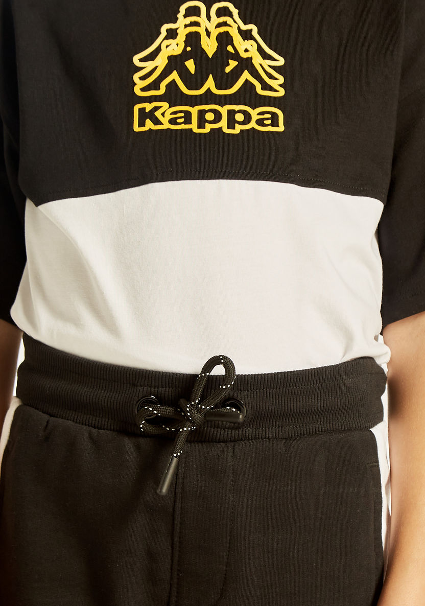 Kappa Logo Print Colourblock Round Neck T-shirt and Shorts Set-Clothes Sets-image-3