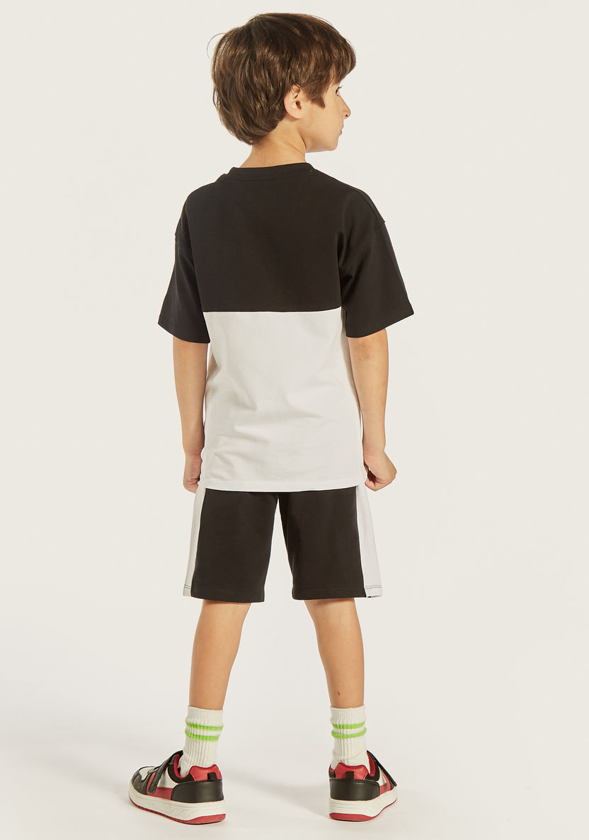 Kappa Logo Print Colourblock Round Neck T-shirt and Shorts Set-Clothes Sets-image-4