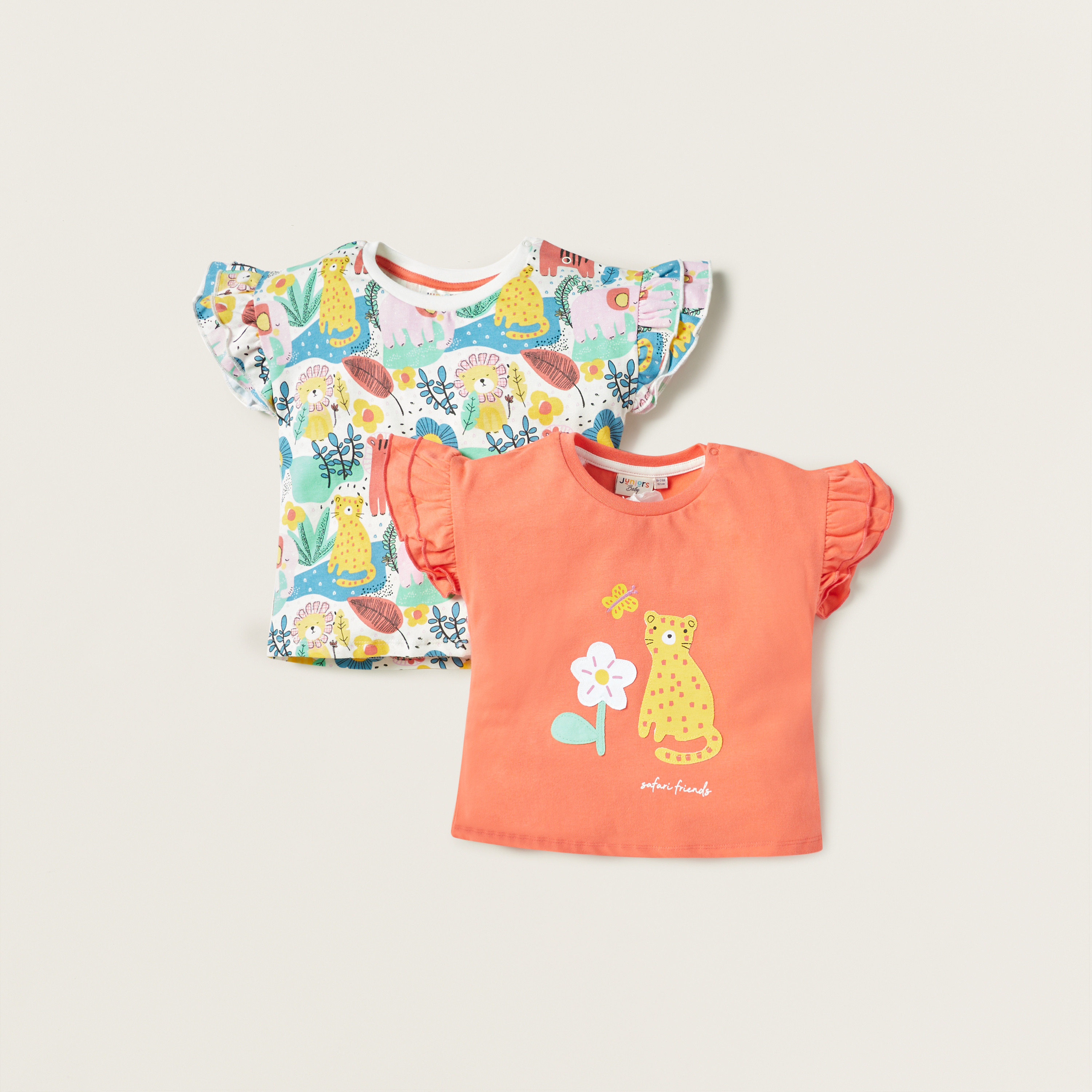 Juniors Printed Round Neck T-shirt - Set of 2-baby-girls-clothing-tshirts-image-1