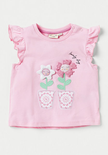 Juniors Floral Print T-shirt with Ruffle Detail - Set of 2-T Shirts-image-1