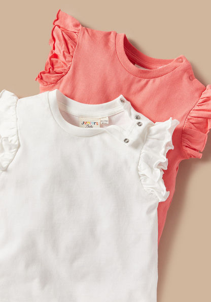 Juniors Solid Top with Ruffles - Set of 2-T Shirts-image-3