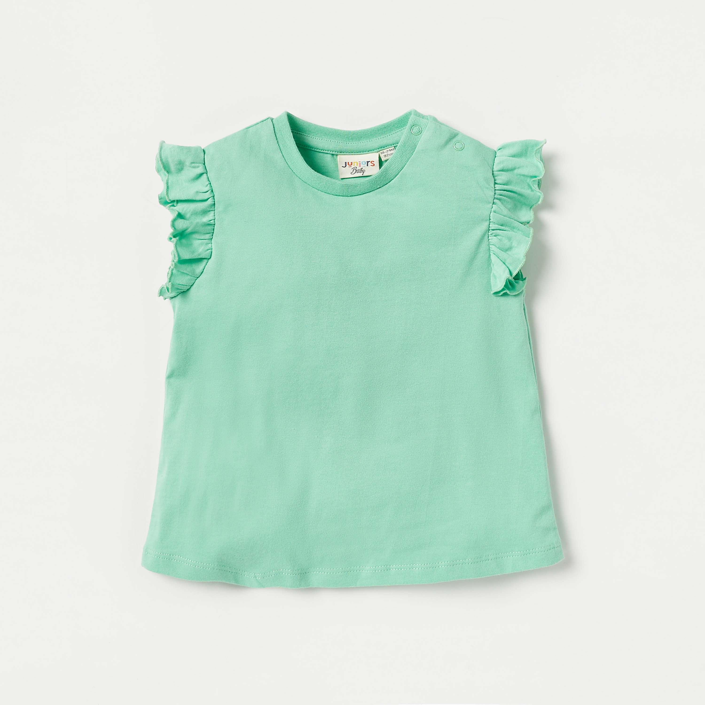 Juniors Solid Crew Neck Top with Ruffle Sleeves - Set of 2-baby-girls-clothing-tshirts-image-2