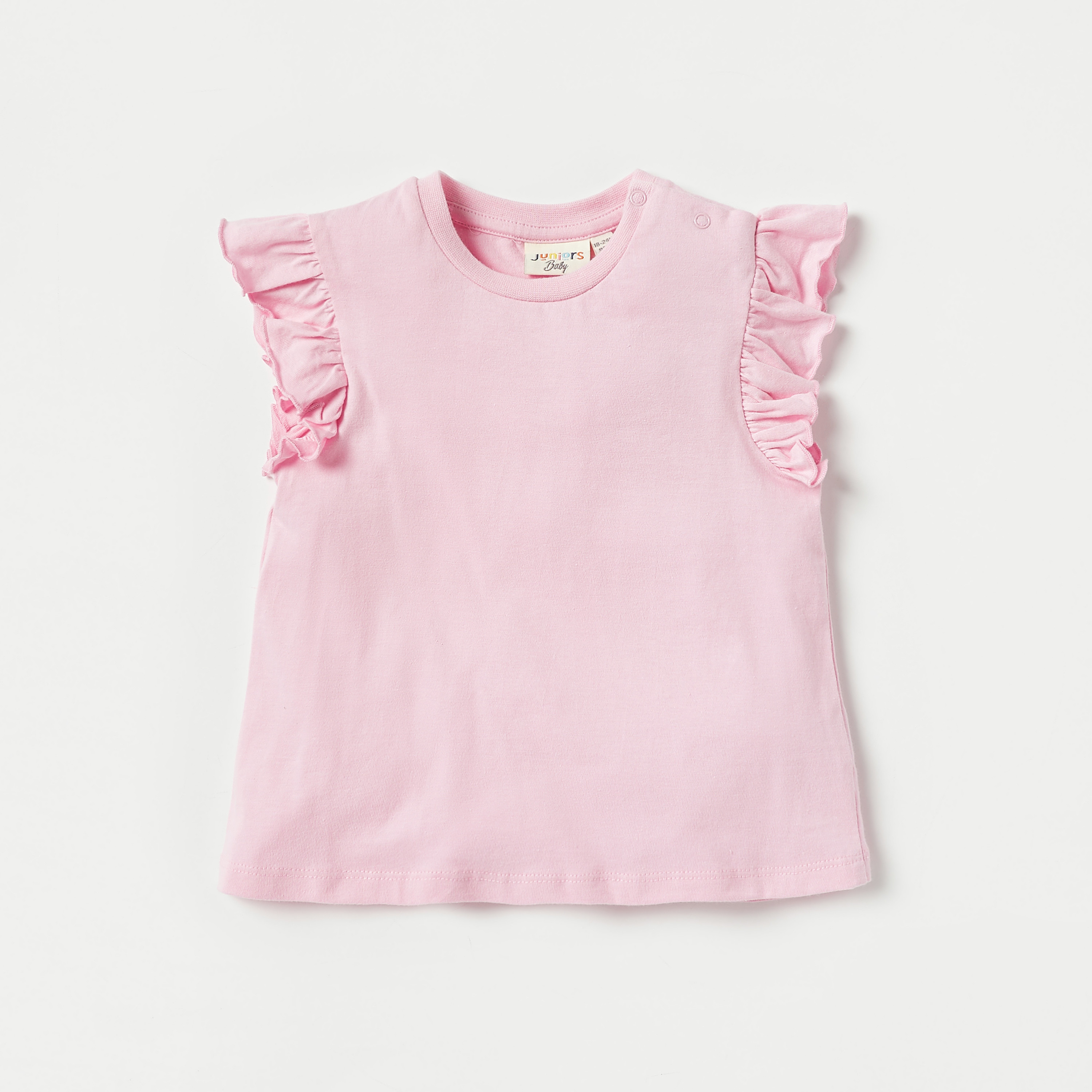 Juniors Solid Crew Neck Top with Ruffle Sleeves - Set of 2-baby-girls-clothing-tshirts-image-3