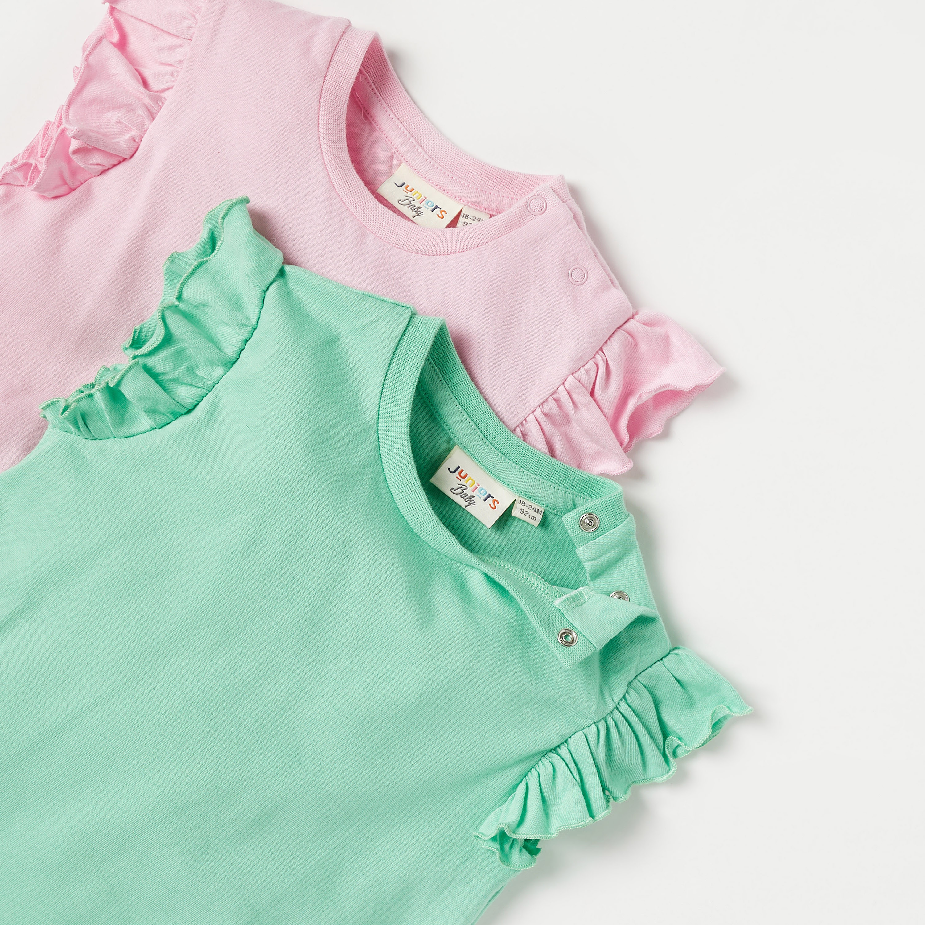 Juniors Solid Crew Neck Top with Ruffle Sleeves - Set of 2-baby-girls-clothing-tshirts-image-4