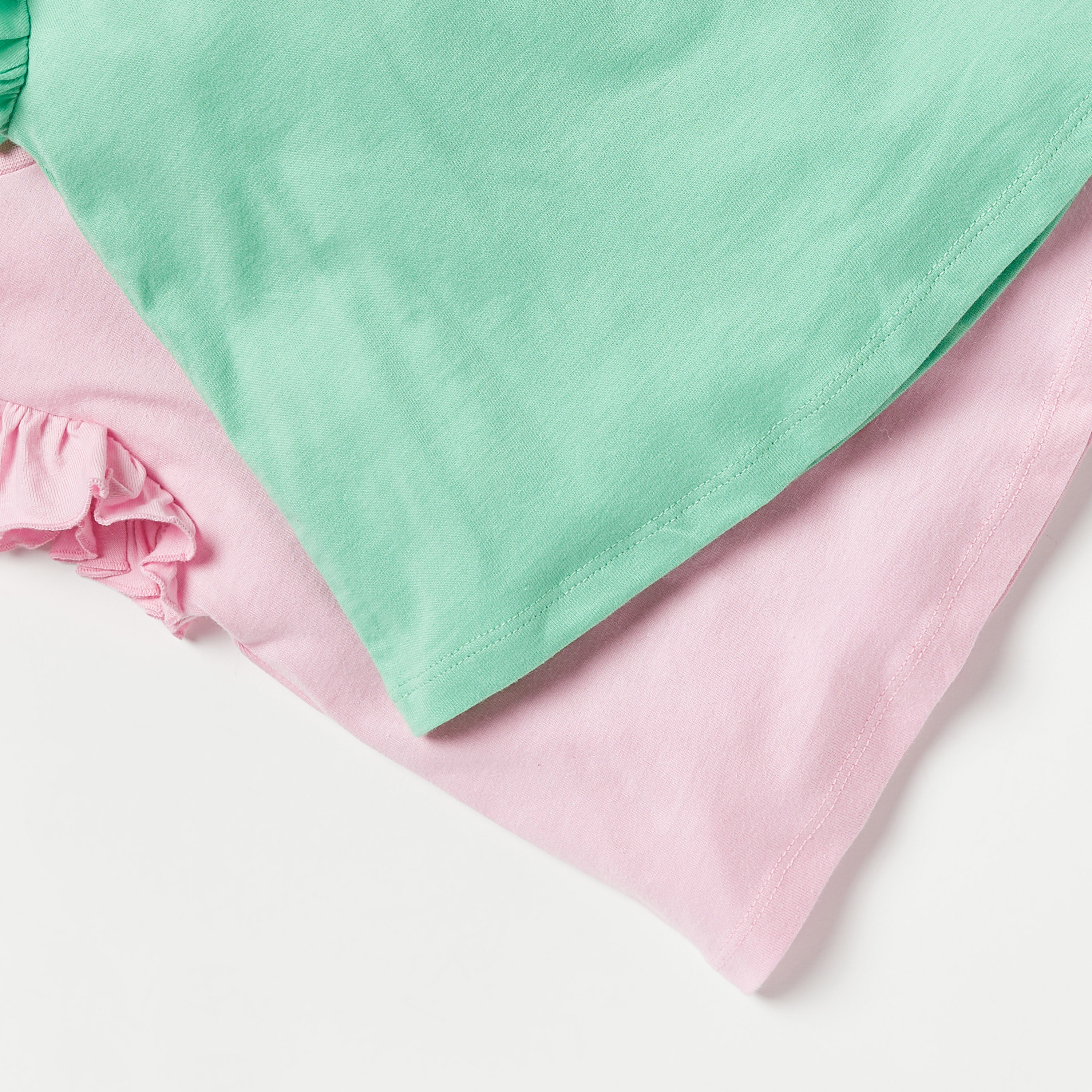 Juniors Solid Crew Neck Top with Ruffle Sleeves - Set of 2-baby-girls-clothing-tshirts-image-5