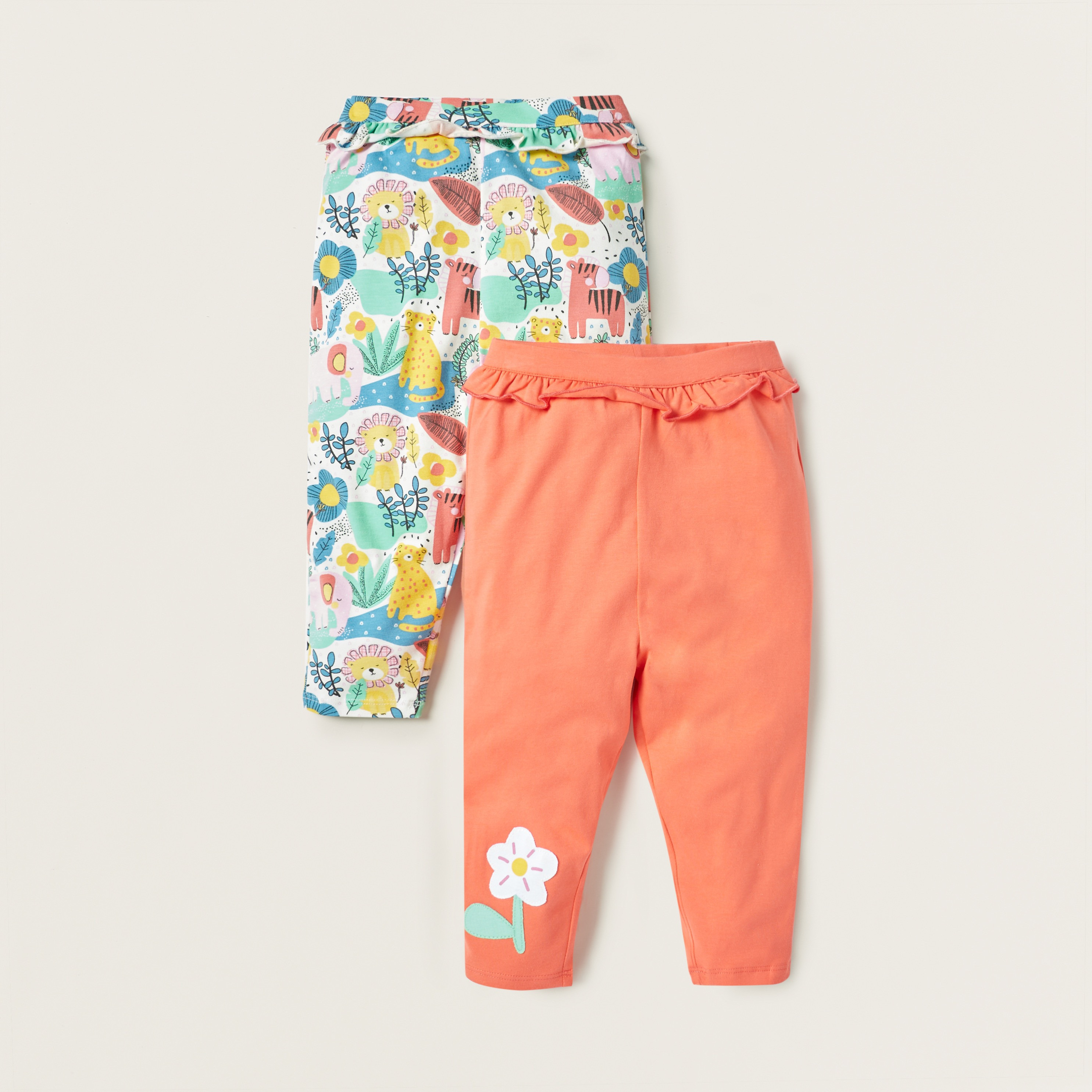 Juniors Printed Leggings with Frill Detail - Set of 2-baby-girls-clothing-bottoms-leggings-image-1