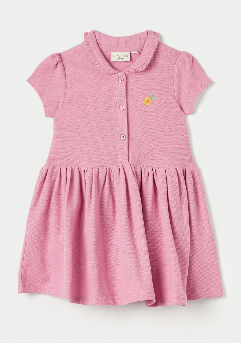 Juniors Textured Dress with Ruffle Detail Collar and Button Closure-Dresses, Gowns & Frocks-image-0