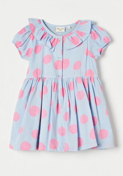 Juniors All-Over Polka Dot Print Dress with Ruffle Detail and Short Sleeves-Dresses%2C Gowns and Frocks-image-0
