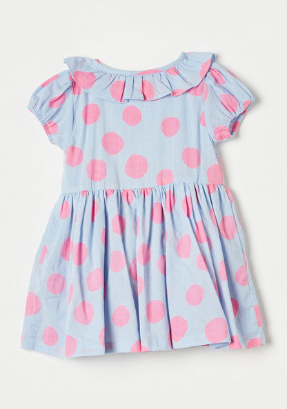 Juniors All-Over Polka Dot Print Dress with Ruffle Detail and Short Sleeves-Dresses%2C Gowns and Frocks-image-3