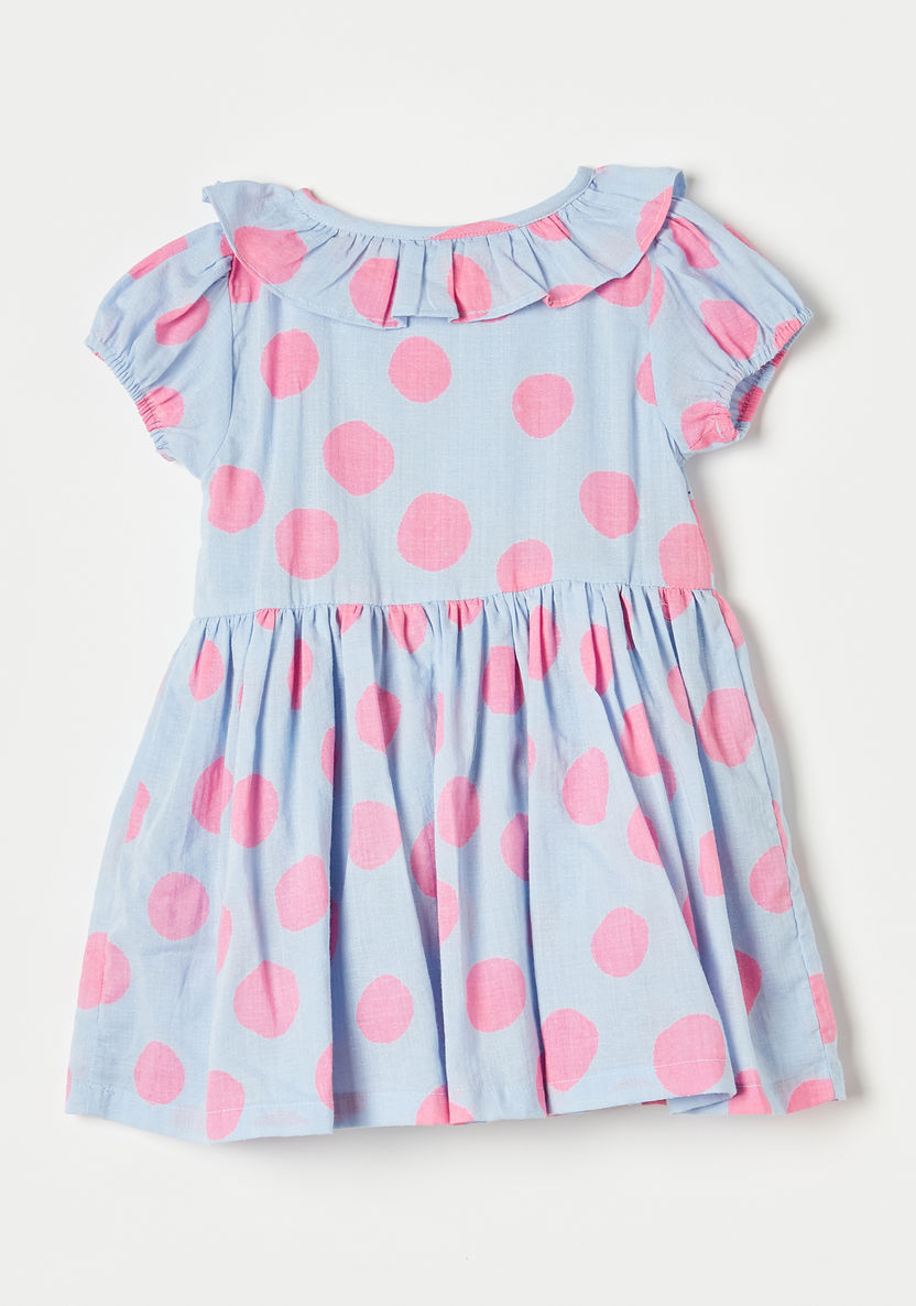 Juniors All-Over Polka Dot Print Dress with Ruffle Detail and Short Sleeves-Dresses, Gowns & Frocks-image-3