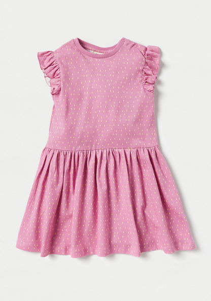 Juniors Printed Dress with Round Neck and Ruffle Sleeves-Dresses%2C Gowns and Frocks-image-1