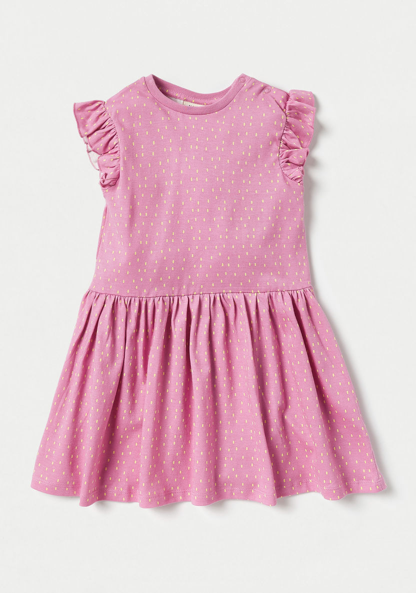 Juniors Printed Dress with Round Neck and Ruffle Sleeves-Dresses, Gowns & Frocks-image-1