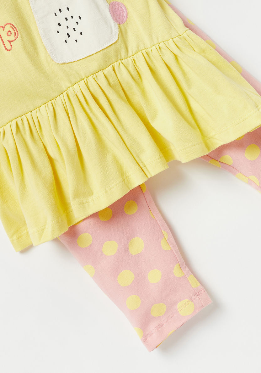 Juniors Bunny Print Top and Polka Dot Print Leggings Set-Clothes Sets-image-4
