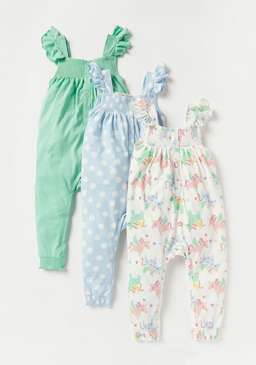 Juniors Sleeveless Romper with Shirred Detail - Set of 3-Rompers, Dungarees & Jumpsuits-image-0