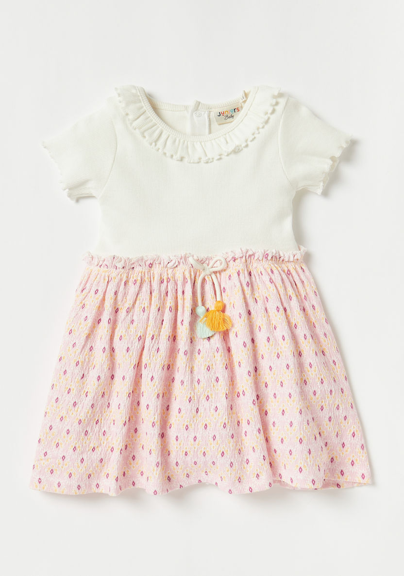 Juniors Printed Dress with Short Sleeves and Bow Headband-Dresses%2C Gowns and Frocks-image-1