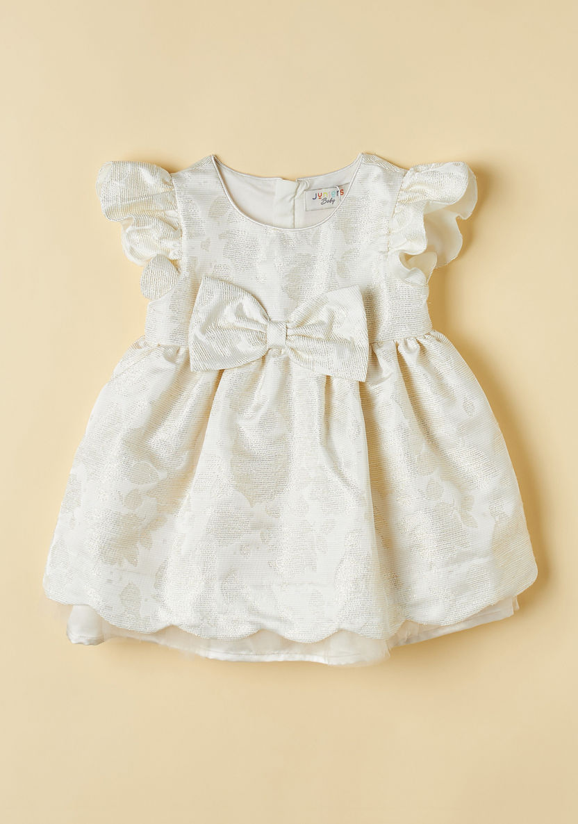 Juniors Textured Dress with Bow Accent and Ruffles-Dresses%2C Gowns and Frocks-image-0
