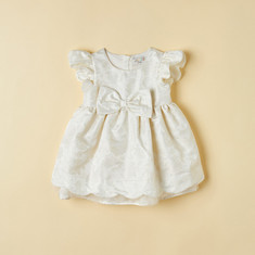 Juniors Textured Dress with Bow Accent and Ruffles