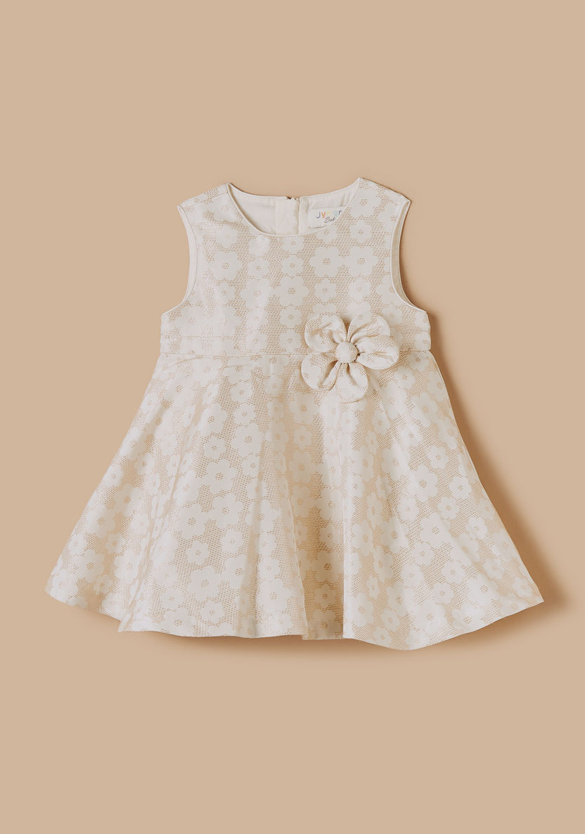 Juniors Floral Print Sleeveless Dress with Flower Accent-Dresses%2C Gowns and Frocks-image-0