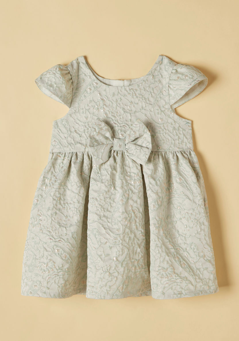 Juniors Textured Round Neck Dress with Bow Detail-Dresses, Gowns & Frocks-image-0