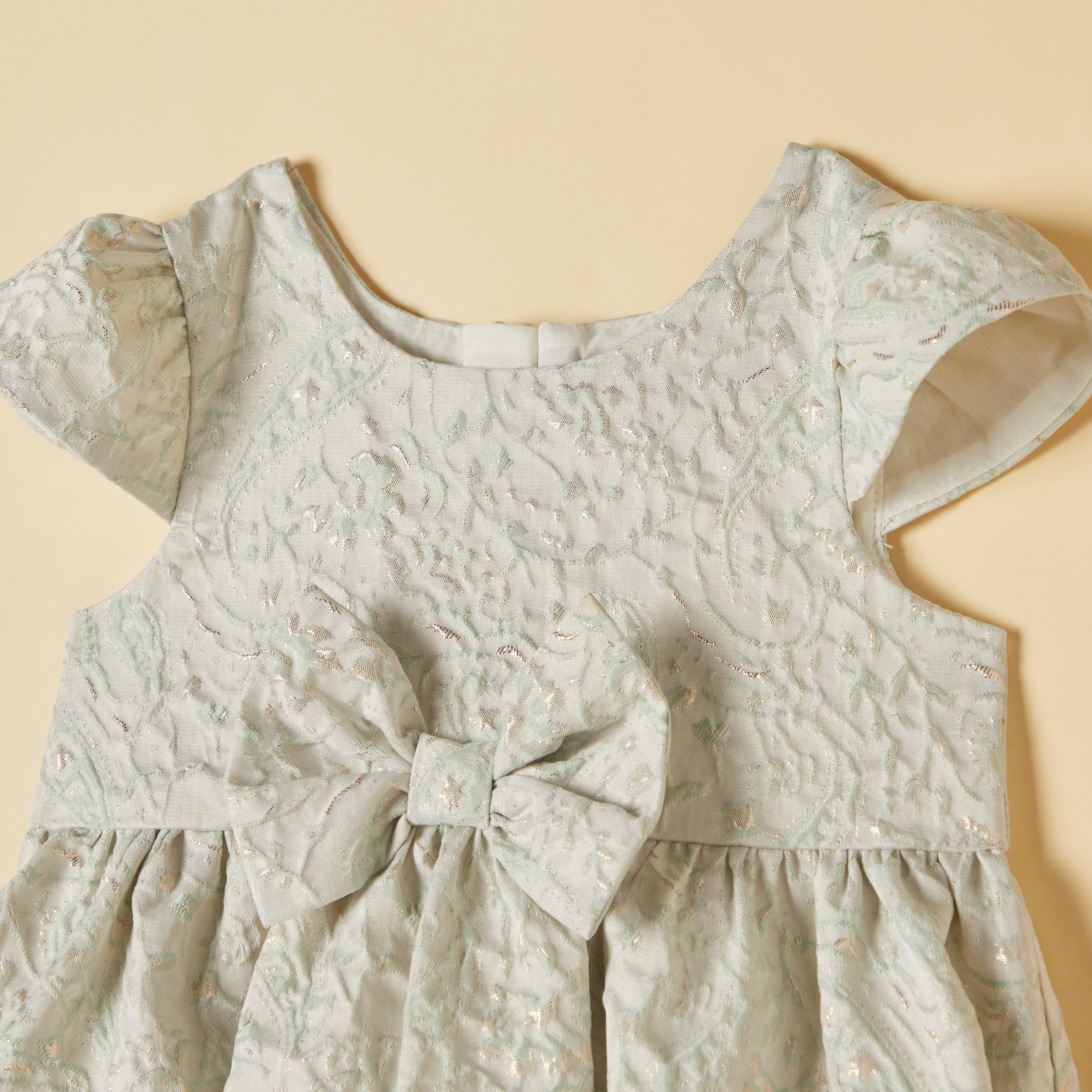 Juniors Textured Round Neck Dress with Bow Detail-baby-girls-clothing-dressesandjumpsuits-image-2