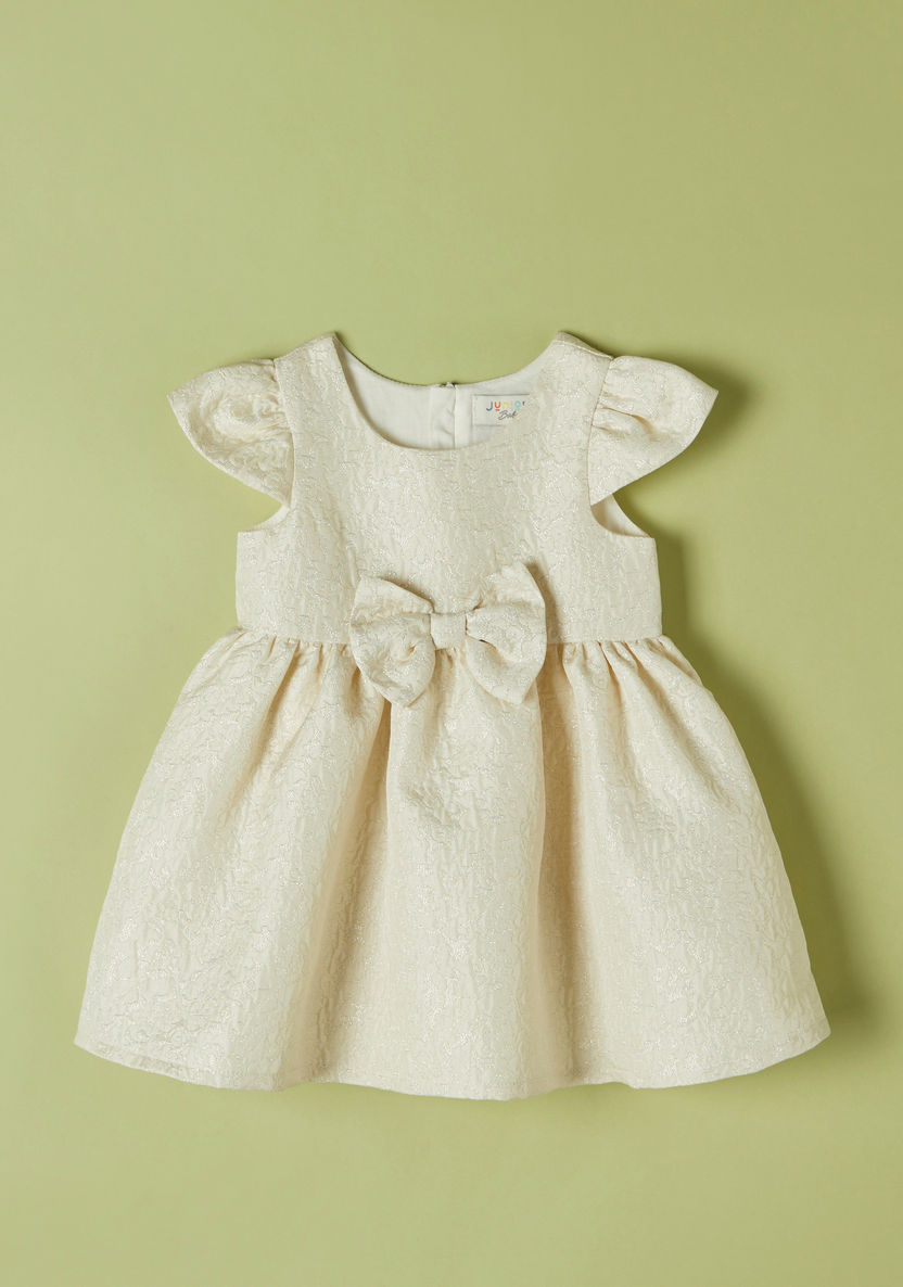 Juniors Textured Round Neck Dress with Bow Detail-Dresses%2C Gowns and Frocks-image-0