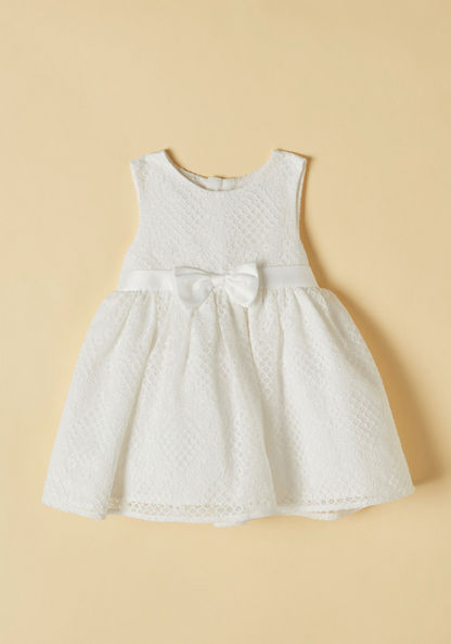 Juniors Lace Detail Sleeveless Dress with Bow Detail-Dresses%2C Gowns and Frocks-image-0