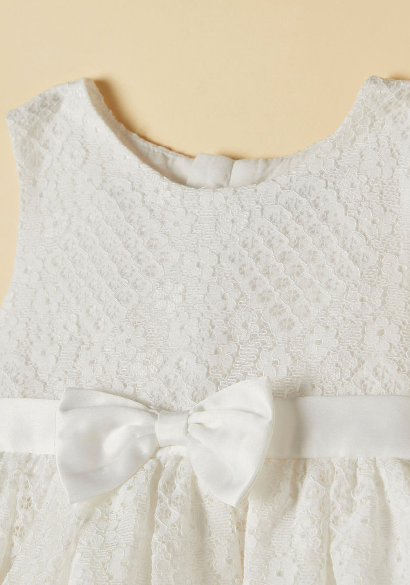 Juniors Lace Detail Sleeveless Dress with Bow Detail-Dresses, Gowns & Frocks-image-1