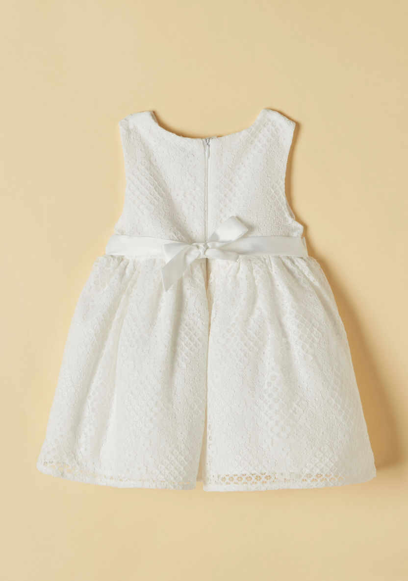 Juniors Lace Detail Sleeveless Dress with Bow Detail-Dresses, Gowns & Frocks-image-3