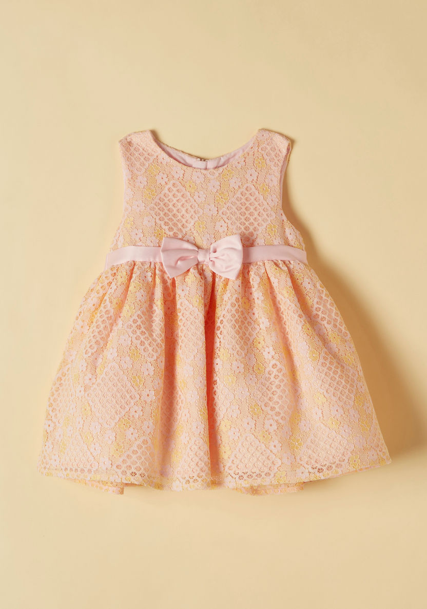 Juniors Lace Detailed Sleeveless Dress with Bow Detail-Dresses, Gowns & Frocks-image-0