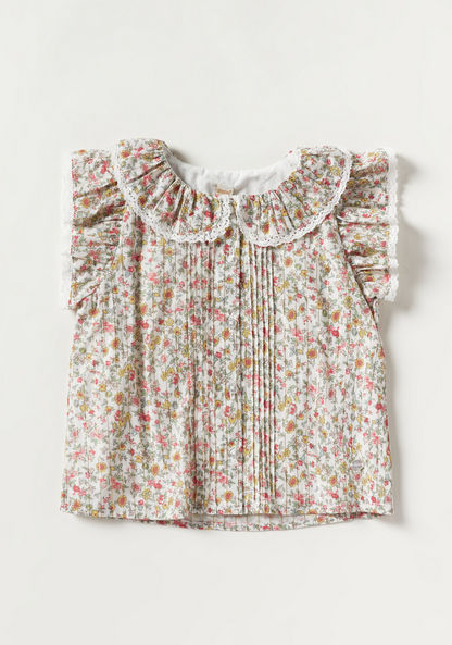 Giggles All-Over Floral Print Top with Ruffle Sleeves and Collar-Blouses-image-0