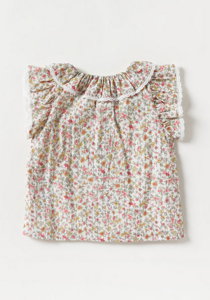 Giggles All-Over Floral Print Top with Ruffle Sleeves and Collar-Blouses-image-3