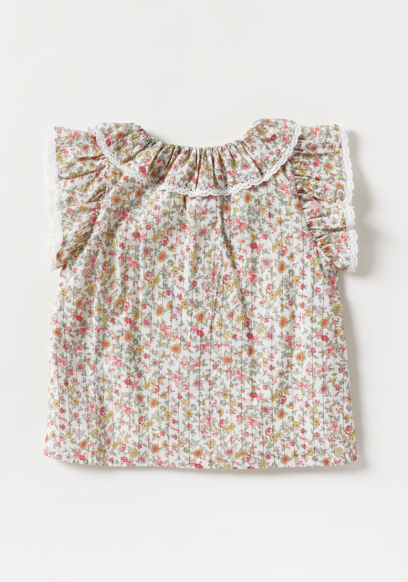 Giggles All-Over Floral Print Top with Ruffle Sleeves and Collar-Blouses-image-3