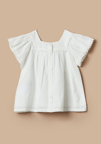Giggles Embroidered Top with Flutter Sleeves and Button Closure-Blouses-image-3
