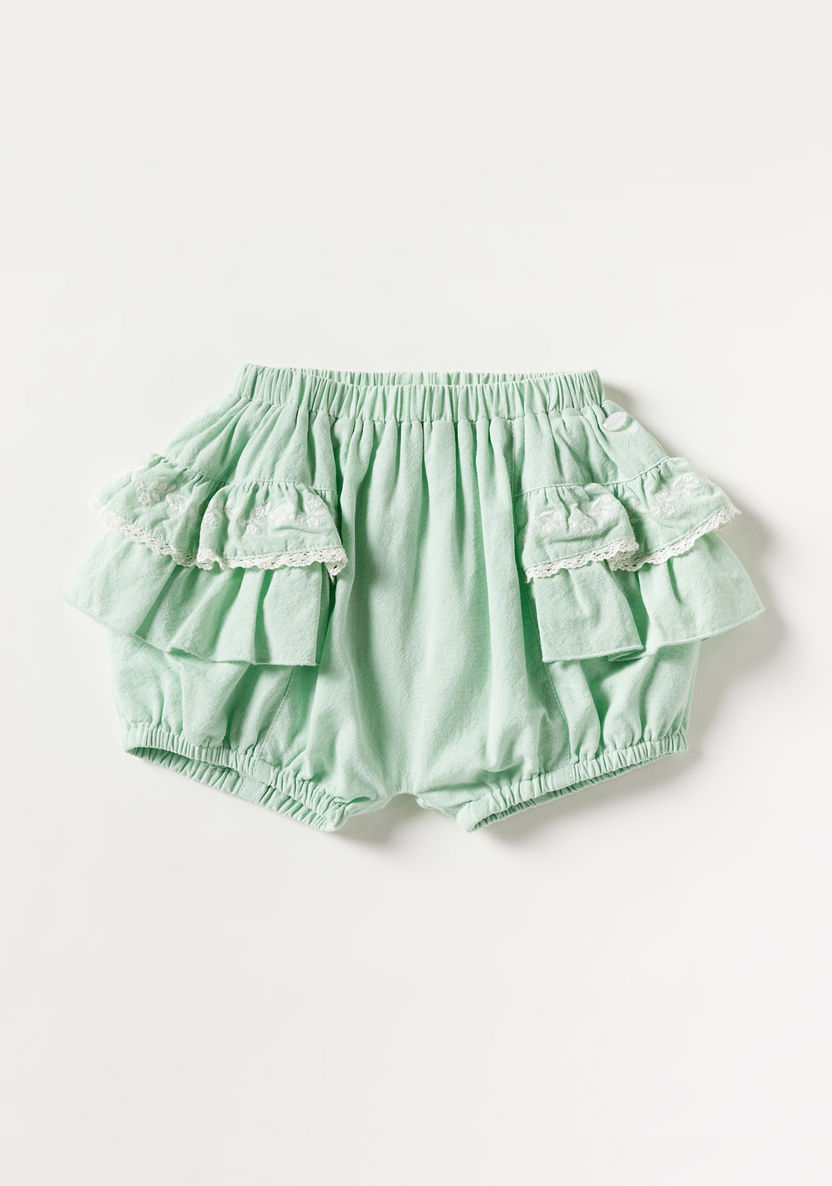 Solid Shorts with Elasticated Waistband and Ruffle Detail-Shorts-image-0
