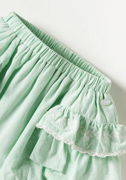 Solid Shorts with Elasticated Waistband and Ruffle Detail-Shorts-image-1